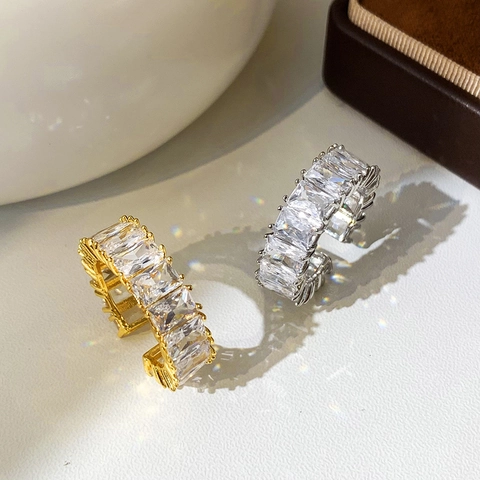 Kupfer Zirkonia Ring Geometrisch Rechteckig Baguette Verstellbar Offen Elegant Mode Für Frauen