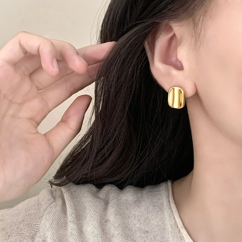 Square Stud Earrings Minimalist Round Corner Copper Jewelry With Copper Earring Post High Polish Mirror Finish Niche Style