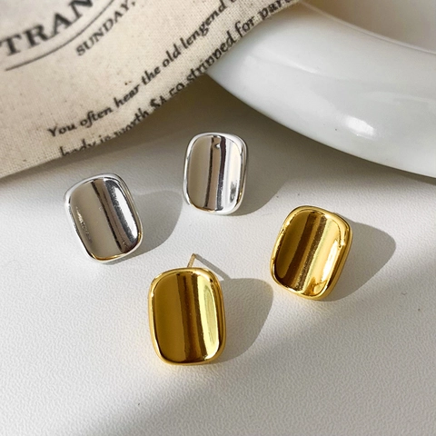 Square Stud Earrings Minimalist Round Corner Copper Jewelry With Copper Earring Post High Polish Mirror Finish Niche Style