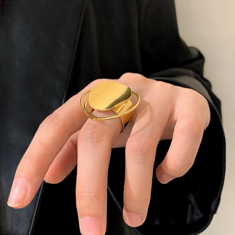 Geometrischer Offener Ring Kupfer Spiegeloberfläche Hochglanzpoliert Verstellbar Statement Schmuck Schick Minimalistisch Modeaccessoire