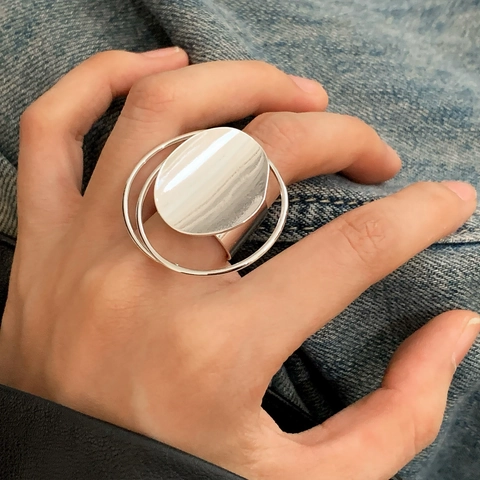 Geometrischer Offener Ring Kupfer Spiegeloberfläche Hochglanzpoliert Verstellbar Statement Schmuck Schick Minimalistisch Modeaccessoire