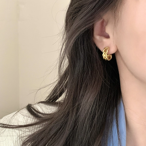 Orecchini A Cerchio A Corda Intrecciata Minimalista Rame Opaco Trecciato Forma C Gioielli Geometrici Donne Vintage