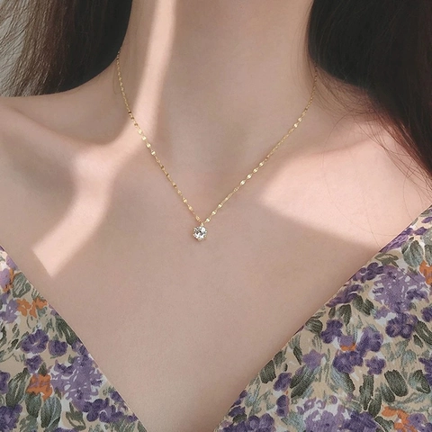 Minimalistische Solitär Anhänger Halskette Kupfer Zirkon Krallenfassung Verstellbare Kette Vielseitiger Täglicher Schmuck Für Damen