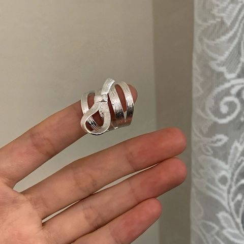 Elegant Bowknot Open Ring Copper Multi Layer Textured Brushed Adjustable Plated Finger Jewelry For Women Niche Style