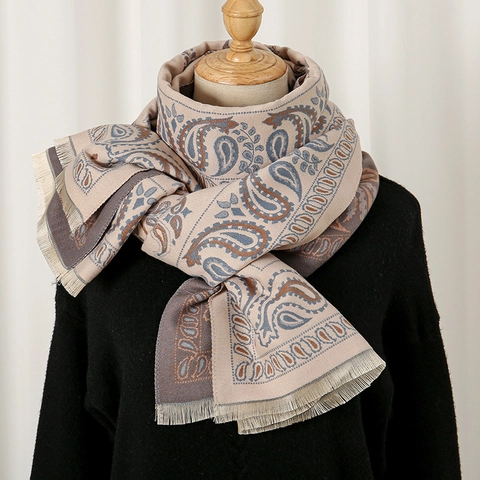 Vintage Paisley Vogel Muster Kaschmir Imitat Schal Für Damen Dick Warm Winter Quasten Schultertuch Ethnisch Lange Schal