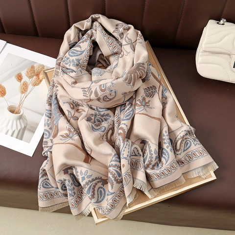 Vintage Paisley Vogel Muster Kaschmir Imitat Schal Für Damen Dick Warm Winter Quasten Schultertuch Ethnisch Lange Schal