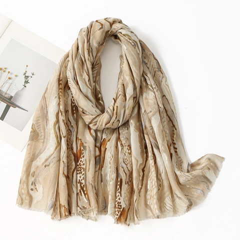 Ethno Schal Mit Abstraktem Marmormuster Polyester Und Goldfäden Sonnenschutz Stola Für Damen Reisen Strand Accessoire