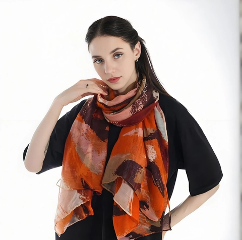 Women's Lightweight Voile Scarf Fashion Abstract Floral Print Shawl Soft Large Polyester Wraps For Sunshade Daily Wear