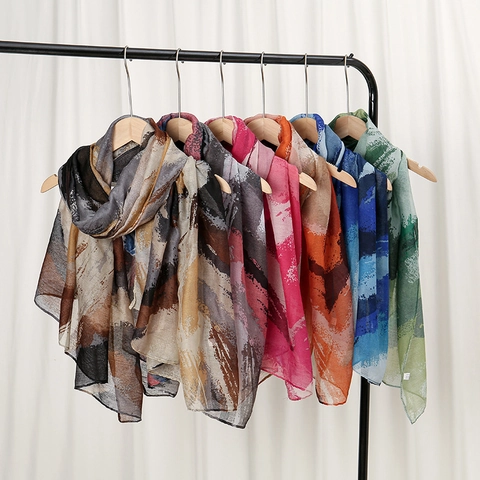 Women's Lightweight Voile Scarf Fashion Abstract Floral Print Shawl Soft Large Polyester Wraps For Sunshade Daily Wear