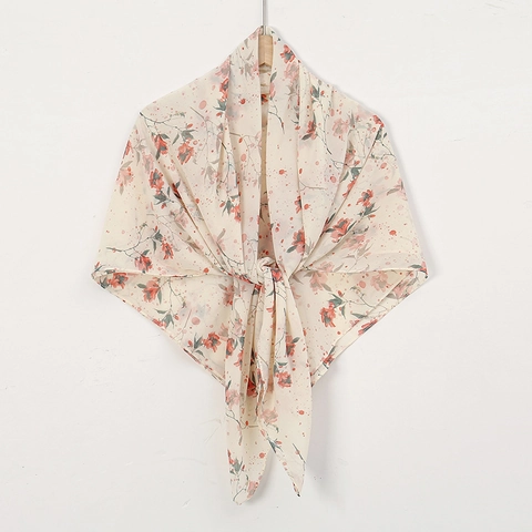 Floral Print Chiffon Square Scarf Ethnic Style Hijab Headscarf Large Lightweight Decorative Neck Wrap For Women
