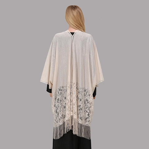 Scialle In Pizzo Da Donna Ricamo Floreale Traforato Frange Nappa Davanti Aperto Elegante Accessorio Per Sera Matrimonio