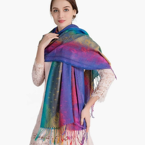 Écharpe Paisley Dégradé Bohème pour Femmes Châle à Glands Ethnique Floral Polyester Aspect Satin pour Voyage Plage Mariage Cadeau