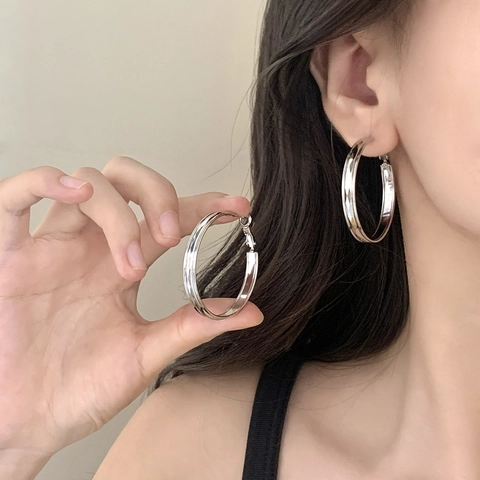 Hoop Ohrringe Kupfer Mehrlagige Rautenstruktur Geometrische Kreis Mode Elegant Für Frauen