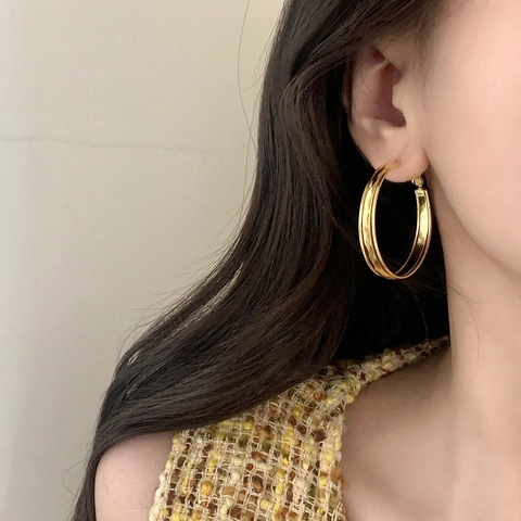 Hoop Ohrringe Kupfer Mehrlagige Rautenstruktur Geometrische Kreis Mode Elegant Für Frauen