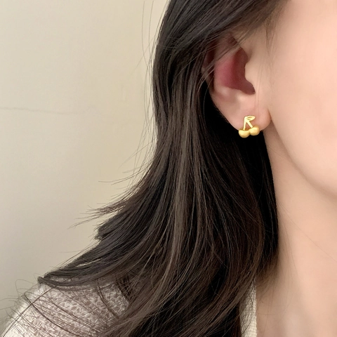 Orecchini A Lobo Ciliegia In Rame Spazzolato Elegante Minimalista Moda Gioielli Quotidiani Per Donne