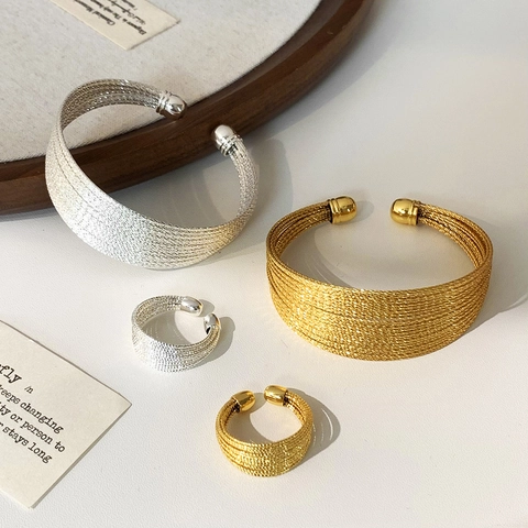 Minimalistische Gewebte Textur Offener Ring Armband Verstellbarer Kupferschmuck Mode High-End Handschmuck Für Frauen