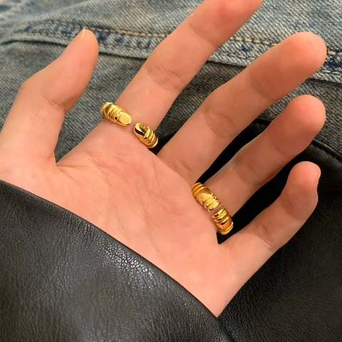 Adjustable Open Ring Copper Ribbed Spiral Texture Minimalist Fashion Niche Design Commute Jewelry For Men Women