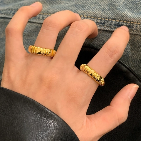 Adjustable Open Ring Copper Ribbed Spiral Texture Minimalist Fashion Niche Design Commute Jewelry For Men Women