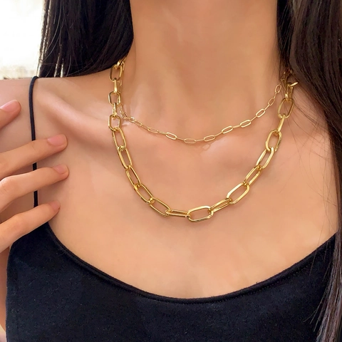 Collar De Cadena De Clip Minimalista Cobre Chapado En Oro Joyería De Eslabones Estética Elegante Para Mujeres Ajustable