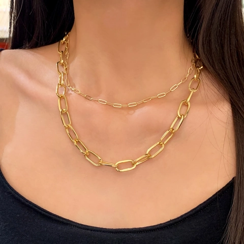 Collier Chaîne Trombone Minimaliste En Cuivre Plaqué Or 18K Bijoux Géométriques Tendance Pour Femmes