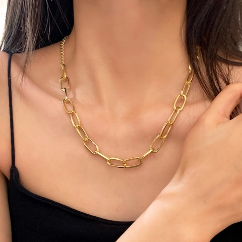 Collar De Cadena De Clip Minimalista Cobre Chapado En Oro Joyería De Eslabones Estética Elegante Para Mujeres Ajustable