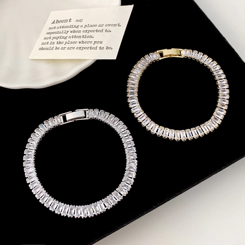 Bracciale Tennis Zircone Taglio Baguette Rame Gioielli Eleganti Per Donna Quotidiano Stile Lusso Minimalista Geometrico