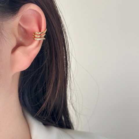 Pendiente De Clip Multicapa Cobre Con Circón Sin Agujero Ear Cuff Joyería De Moda Para Mujer