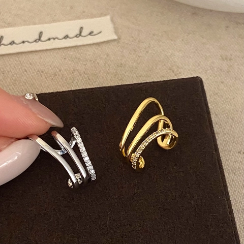 Pendiente De Clip Multicapa Cobre Con Circón Sin Agujero Ear Cuff Joyería De Moda Para Mujer