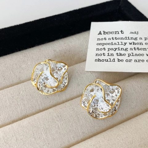 Boucles D'Oreilles Puces Fleurs Ajourées Irrégulières Cuivre Bicolore Design Rose Bijoux Minimalistes Élégants Pour Femmes