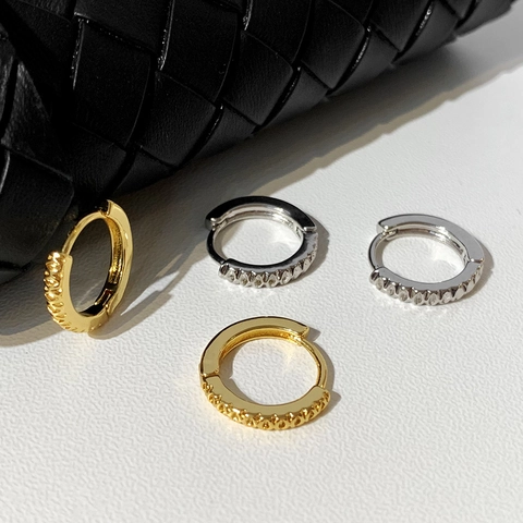 Textured Geometric Hoop Earrings Plated Copper Round Circle Simple Fashion Commuter Jewelry For Women