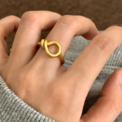 Anillo Abierto Con Nudo Minimalista Cobre Chapado En Oro Mate Ajustable Joyería De Moda Para Mujeres Regalo