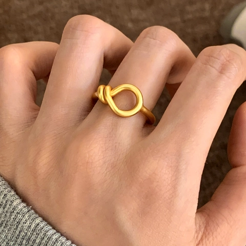 Anillo Abierto Con Nudo Minimalista Cobre Chapado En Oro Mate Ajustable Joyería De Moda Para Mujeres Regalo