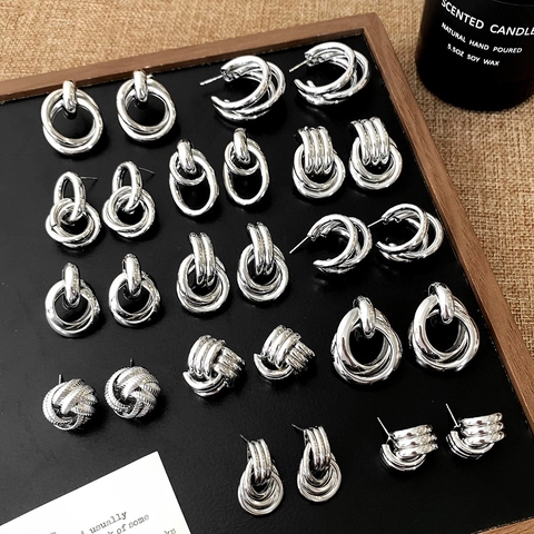 Geometrische Koperen Oorbellen Met 925 Sterling Zilveren Oorknopjes Minimalistisch Gedraaide Knoop Zilverkleur Voor Dames