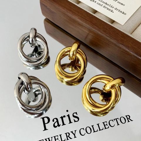 Verflochtene Kreise Ohrstecker Geometrische Multi Creolen Kupfer Schmuck Minimalistisch Galvanisiert Damen