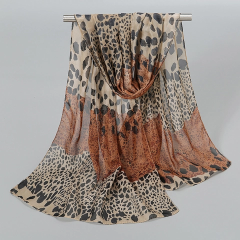 Sciarpa Stampa Leopardata Chiffon Leggera Protezione Solare Moda Foulard Donne Elegante Motivo Animale Morbido