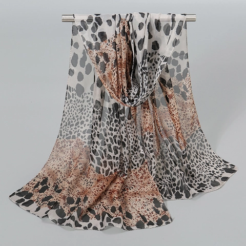 Sciarpa Stampa Leopardata Chiffon Leggera Protezione Solare Moda Foulard Donne Elegante Motivo Animale Morbido