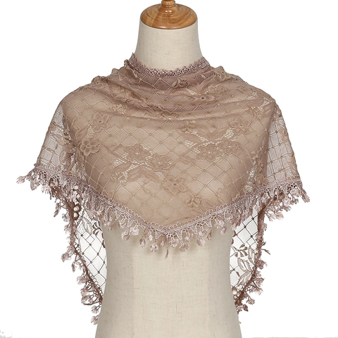 Foulard Triangle Élégant en Dentelle Florale pour Femmes Foulard au Crochet Ajouré Élégant Avec Glands Châle Vintage en Polyester pour Mariage Fête