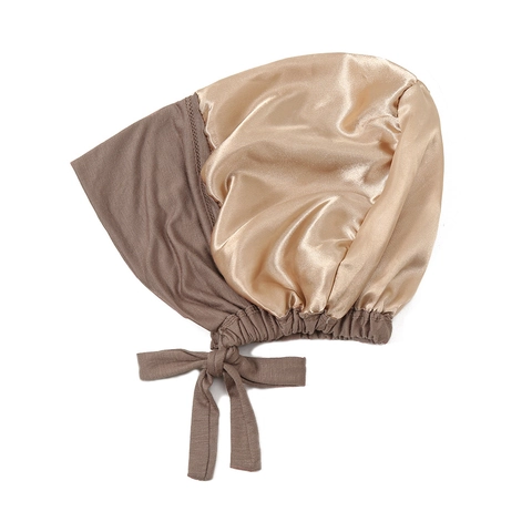 Modal Mercerized Cotton Hijab Undercap Satin Lined Adjustable Tie Solid Color Sleep Bonnet Women Hair Care Chemo Cap