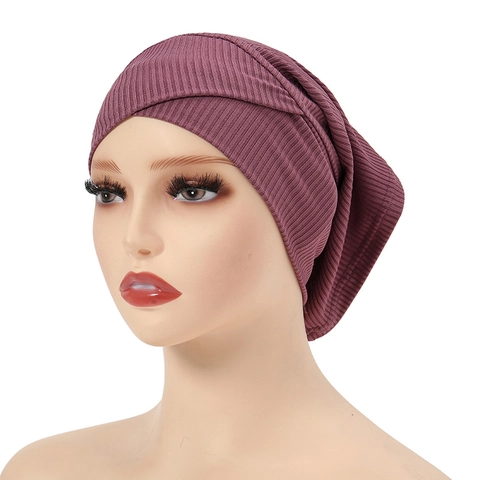 Inner Hijab Cap Modal Mercerized Cotton Stretchy Underscarf Solid Color Cross Front Headwear For Muslim Women