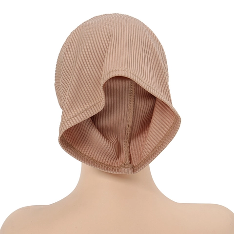 Women Ribbed Knit Turban Hat Front Cross Muslim Hijab Undercap Solid Color Elastic Breathable Headwrap Fashion Accessory