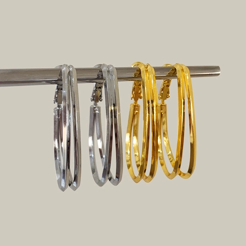 Geometric Double Layer Hoop Earrings 18K Gold Plated Copper Minimalist U Shaped Oval Fashion Jewelry For Women
