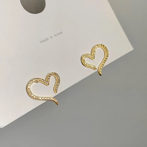Pendientes De Botón Corazón De Cobre Bañado En Oro Con Circón Joyas Minimalistas Para Mujeres Accesorio Elegante De Cobre