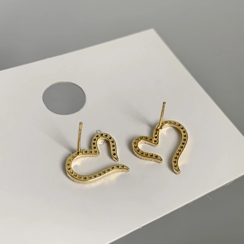 Pendientes De Botón Corazón De Cobre Bañado En Oro Con Circón Joyas Minimalistas Para Mujeres Accesorio Elegante De Cobre