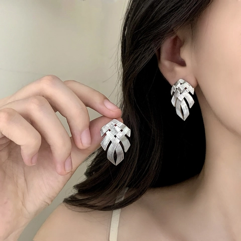 Gewebte Blatt Ohrstecker Kupfer Messing 18K Vergoldet Luxus Retro Geometrisch Geflochten Textur Schmuck Für Frauen