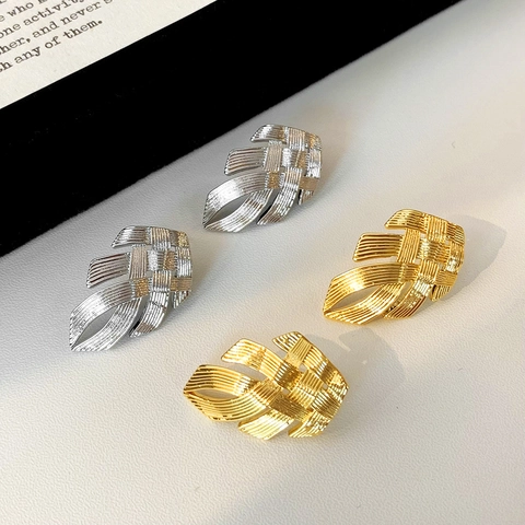 Gewebte Blatt Ohrstecker Kupfer Messing 18K Vergoldet Luxus Retro Geometrisch Geflochten Textur Schmuck Für Frauen