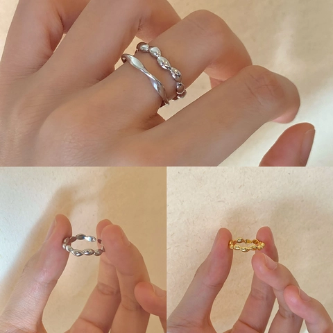 Adjustable Beaded Ring Copper 18K Gold Plated Minimalist Geometric Opening Fashion Jewelry For Women