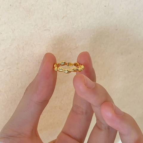 Adjustable Beaded Ring Copper 18K Gold Plated Minimalist Geometric Opening Fashion Jewelry For Women