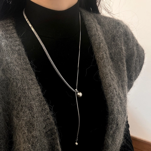 Lariat Necklace Faux Artificial Pearl Cubic Zirconia Adjustable Asymmetrical Snake Chain French Elegant Minimalist Jewelry For Women
