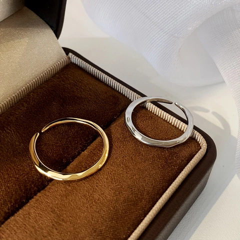 Anillo Abierto Ajustable De Cobre Minimalista Para Mujer Textura De Metal Líquido De Onda Irregular Joyería Elegante