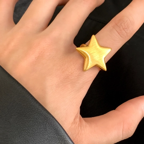 Anillo Abierto Estrella Cobre Textura Cepillada Ajustable Minimalista Joyería Diaria Para Mujeres
